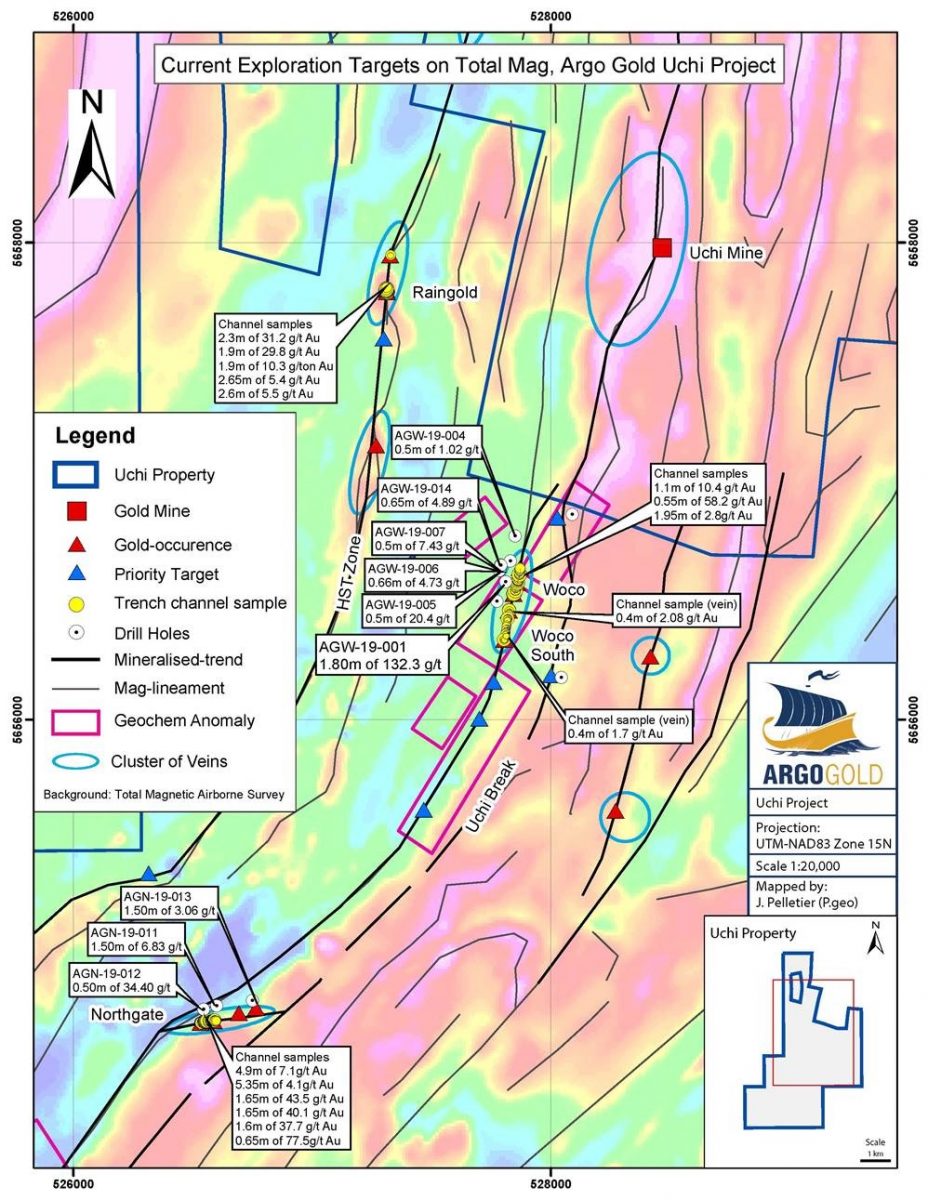 Current Exploration Targets on Totral Mag, Argo Gold Uchi Project