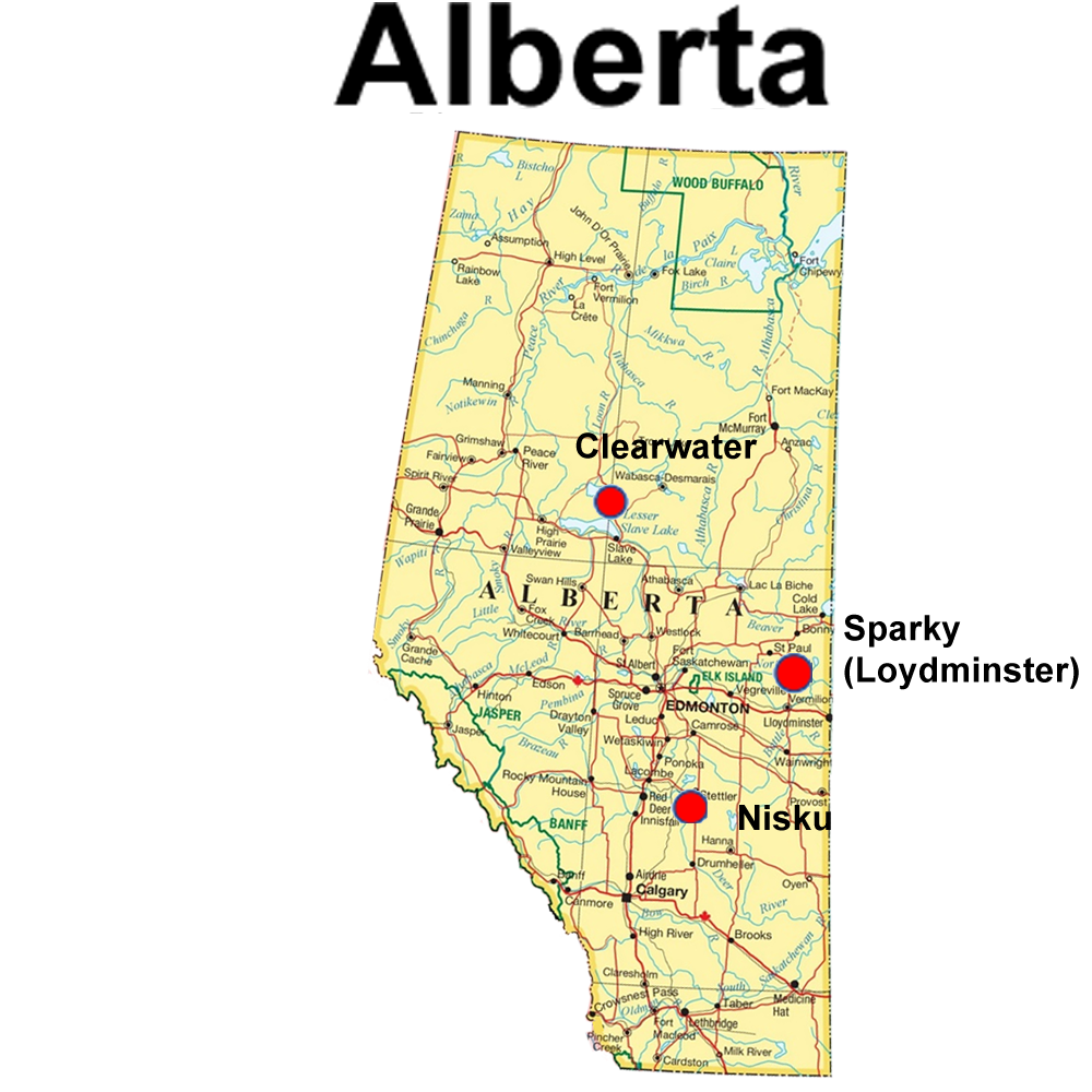 Carte de l'Alberta avec des projets