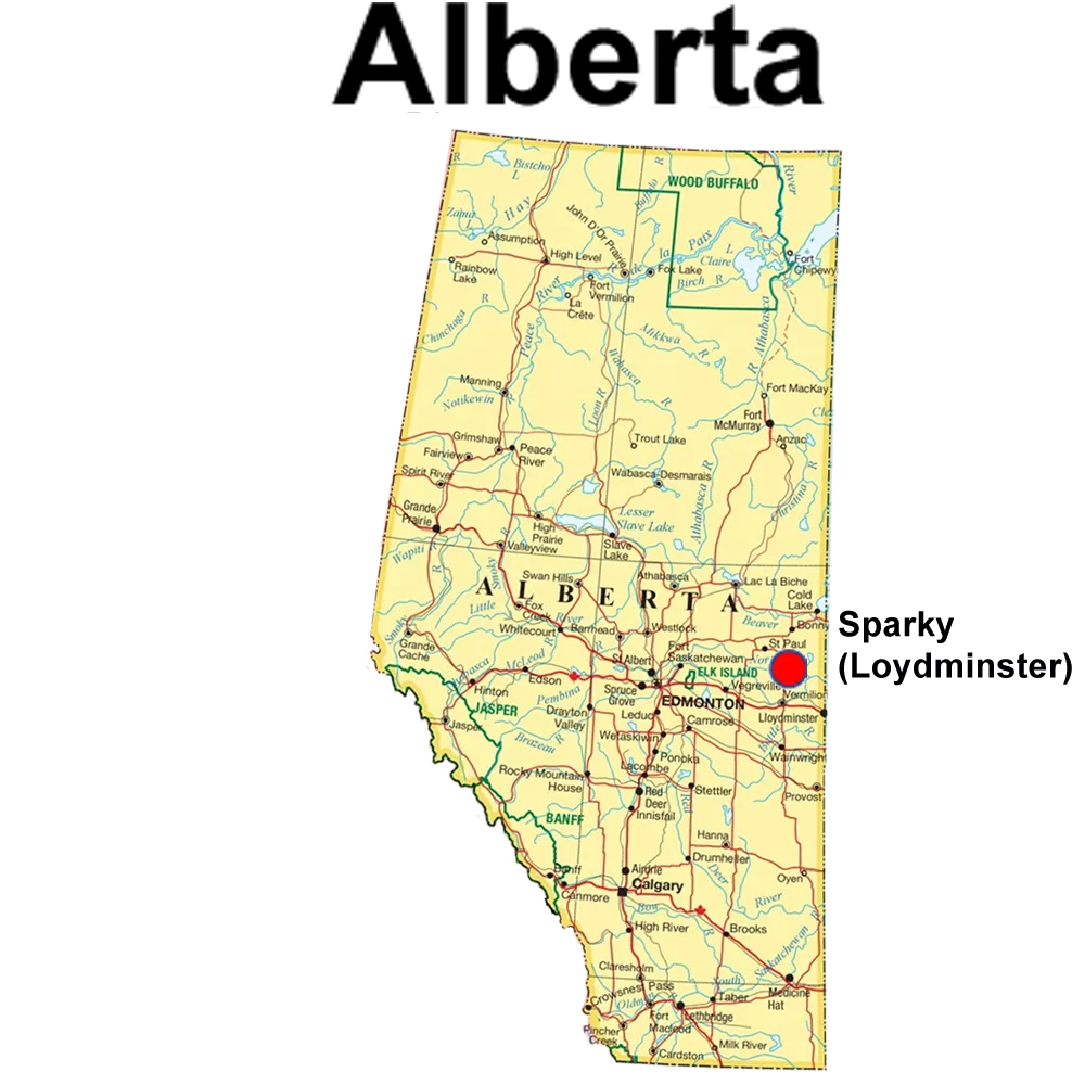 Alberta map with Sparky (Lloydminster)