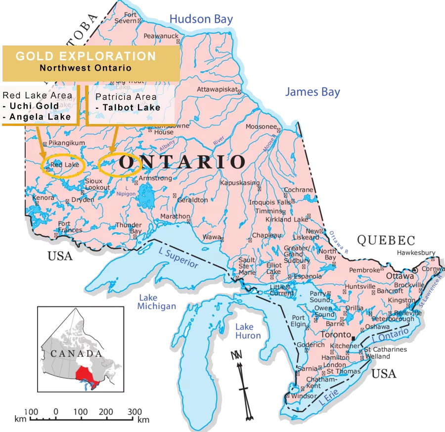 Map of Argo Gold's Inc's Ontario Canada projects April 2024