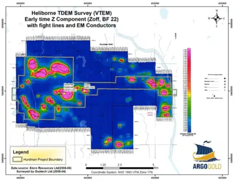 Map 1:  Hurdman Silver Zinc Project Mineral Claims and VTEM conductors