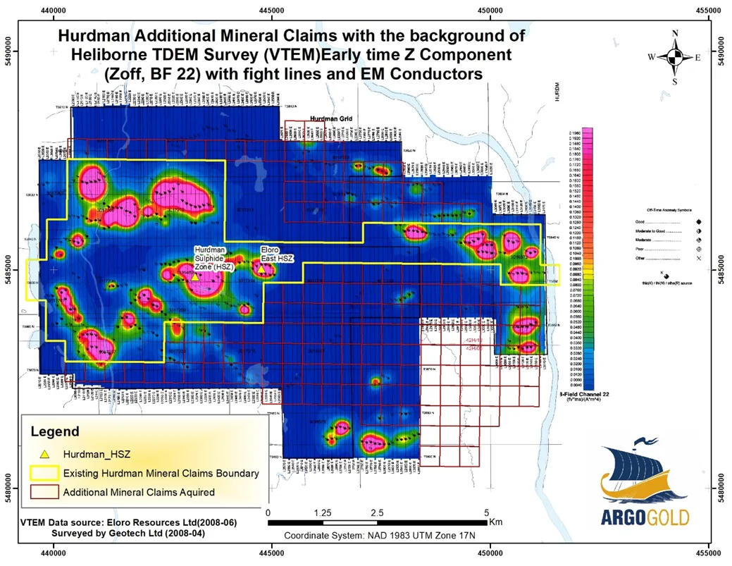 Map 1: Hurdman Silver Zinc Project Mineral Claims and VTEM conductors