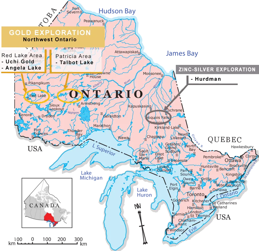 Map of Argo Gold's Inc's Ontario Canada projects April 2024
